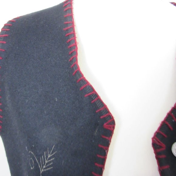 Lemon Grass Vest Vintage Black Fall Wool Blend Appliqued Flowers Autumn Medium - Picture 6 of 10